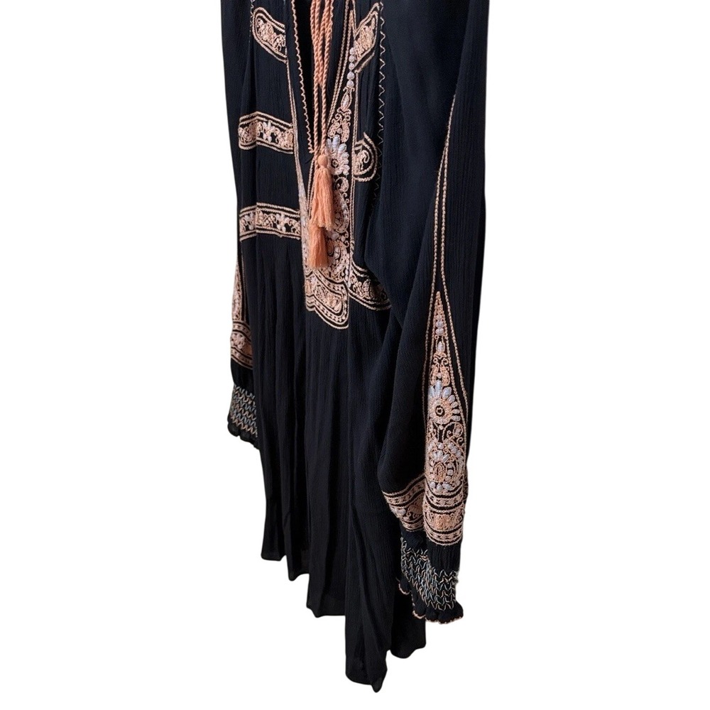 Free People Black Wind Willow Mini Dress BOHO w/Embroidery‎ Peasant Style Sz S - Picture 8 of 14